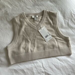 COS Wool Cropped V-Neck Sweater Vest Cream BNWT Size S